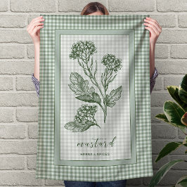 Mustard Herb Kitchen Towel – Green Gingham Border Theedoek