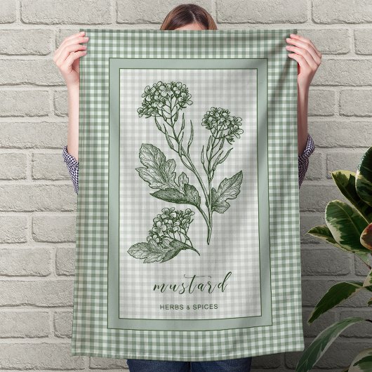 Mustard Herb Kitchen Towel – Green Gingham Border Theedoek