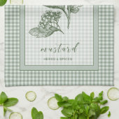 Mustard Herb Kitchen Towel – Green Gingham Border Theedoek (Gevouwen)