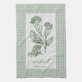 Mustard Herb Kitchen Towel – Green Gingham Border Theedoek (Verticaal)