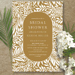 Mustard Leaf Floral Bridal Shower Kaart<br><div class="desc">Moderne bladeren- en bloemenpatroon met een stijlvol ovaal dat je partijinformatie in Mosterd en wit maakt.</div>