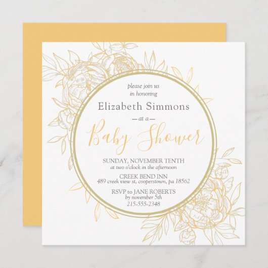 Mustard Peony Modern Floral Toile Baby shower Kaart (Voorkant / Achterkant)