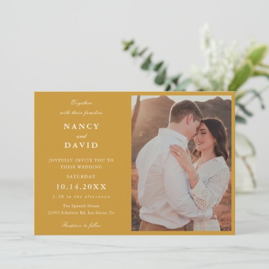 Mustard Photo Wedding  Invitation Kaart (Staand voorkant)