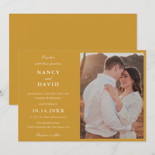 Mustard Photo Wedding  Invitation Kaart (Voorkant / Achterkant)