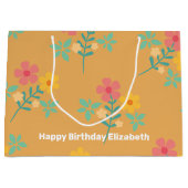 Mustard Retro Daisy Bouquet Pattern Gepersonalisee Groot Cadeauzakje (Voorkant)