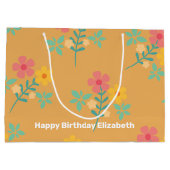 Mustard Retro Daisy Bouquet Pattern Gepersonalisee Groot Cadeauzakje (Achterkant)