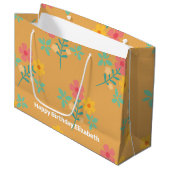Mustard Retro Daisy Bouquet Pattern Gepersonalisee Groot Cadeauzakje (Voorkant Gekanteld)