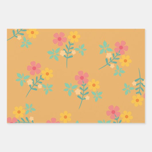 Mustard Retro Daisy Bouquet Pattern Inpakpapier Vel (Voorkant 2)