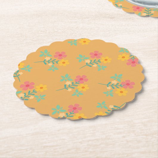 Mustard Retro Daisy Bouquet Pattern Kartonnen Onderzetters (Gekanteld)