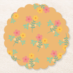 Mustard Retro Daisy Bouquet Pattern Kartonnen Onderzetters
