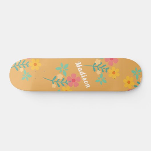 Mustard Retro Daisy Bouquet Pattern Skateboard (Horizontaal)