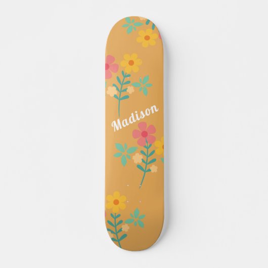 Mustard Retro Daisy Bouquet Pattern Skateboard (Voorkant)