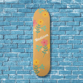 Mustard Retro Daisy Bouquet Pattern Skateboard
