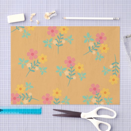 Mustard Retro Daisy Bouquet Pattern Tissuepapier (Craft)