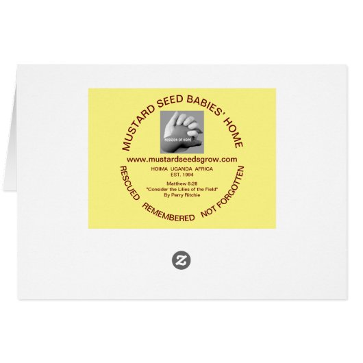 MUSTARD SEEDS GROW - NOTEKAART PER PERRY RITCHIE (Achterkant Horizontaal)