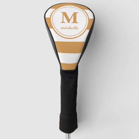 Mustard strepen Golf | monogram met gepersonalisee Golfheadcover (Voorkant)