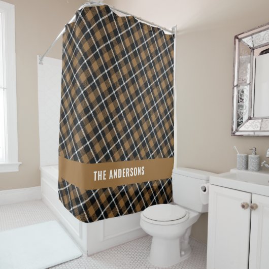 Mustard tartan modern, gepersonaliseerd douchegordijn (In situ)