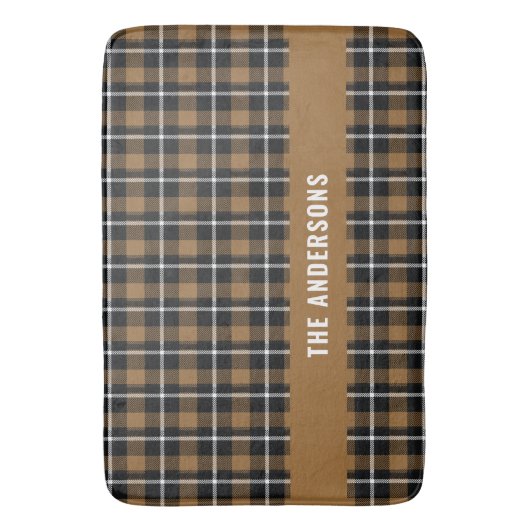 Mustard tartan modern rustisch gepersonaliseerd de badmat (Voorkant Verticaal)