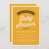 Mustard Typografie Baby shower Kaart (Voorkant / Achterkant)