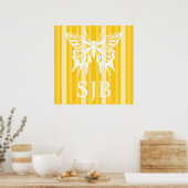 Mustard Victoriaans Lady Stripe met Butterfly Poster (Keuken)