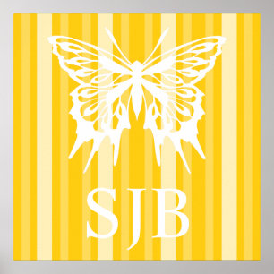 Mustard Victoriaans Lady Stripe met Butterfly Poster