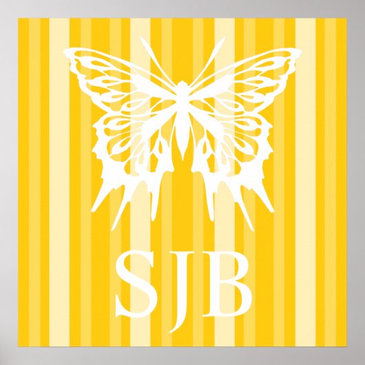 Mustard Victoriaans Lady Stripe met Butterfly Poster (Voorkant)
