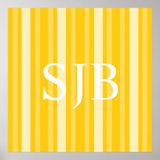 Mustard Victoriaans Lady Stripe met Monogram Poster (Voorkant)