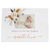 Mustard Waterverf Floral Newborn Gift Bag Groot Cadeauzakje (Voorkant)