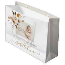 Mustard Waterverf Floral Newborn Gift Bag