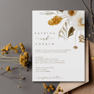 Mustard Waterverf Floral Wedding Invitation Kaart