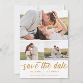 Mustard White Elegant Bold Script Photo Collage Save The Date