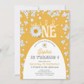 Mustard Wild One Daisy 1st Birthday Invitation Kaart (Voorkant)