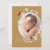 Mustard Wildflower Floral Foto geboorteaankondigin Kaart (Voorkant)