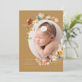 Mustard Wildflower Floral Foto geboorteaankondigin Kaart (Staand voorkant)