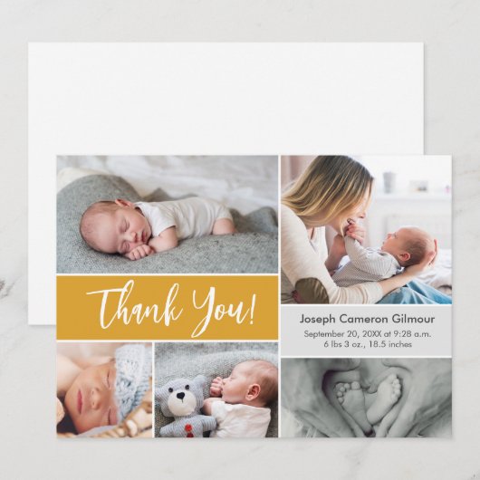 Mustard Yellow Baby Photo collage baby shower Bedankkaart (Voorkant / Achterkant)