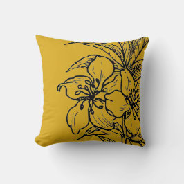 Mustard Yellow & Black Botanical | Plant van amand Kussen