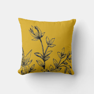 Mustard Yellow & Black Botanical   Rhatany Kussen