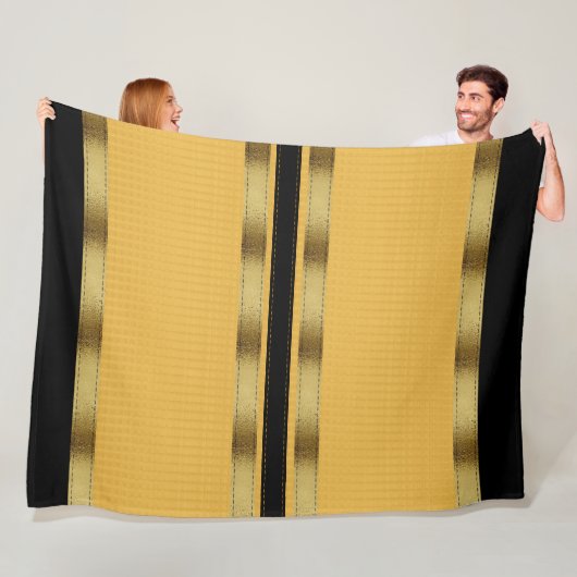Mustard Yellow Black Gold Geometric Striped Fleece Deken (In situ)