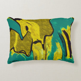 Mustard Yellow Blauwgroen Abstract Accent Kussen