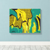 Mustard Yellow Blauwgroen Abstract Canvas Afdruk (Insitu (Houten vloer))