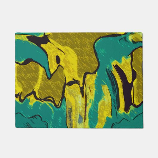 Mustard Yellow Blauwgroen Abstract Deurmat (Voorkant)