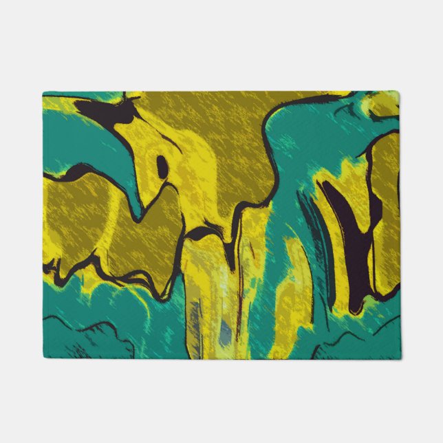 Mustard Yellow Blauwgroen Abstract Deurmat (Voorkant)