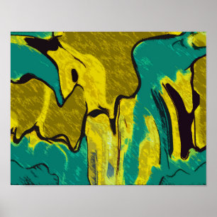 Mustard Yellow Blauwgroen Abstract Poster