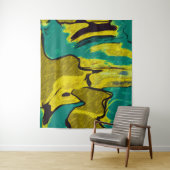 Mustard Yellow Blauwgroen Abstract Wandkleed (In situ)