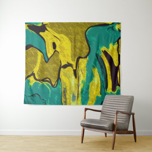 Mustard Yellow Blauwgroen Abstract Wandkleed (In Situ (horizontaal))
