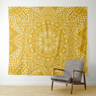 Mustard Yellow Boho Mandala Wandkleed