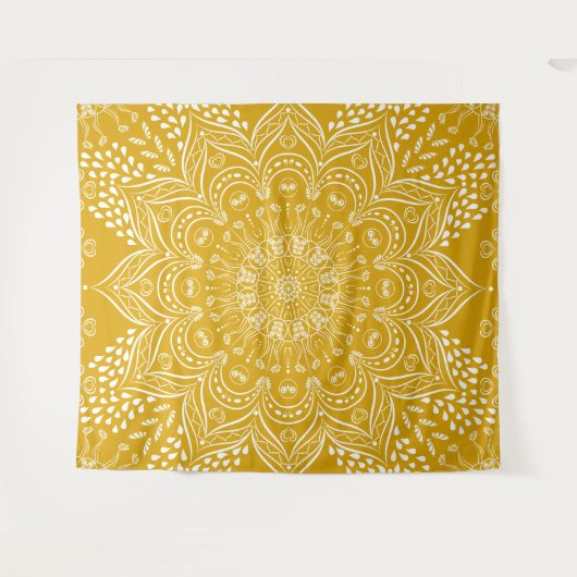 Mustard Yellow Boho Mandala Wandkleed (Voorkant (horizontaal))