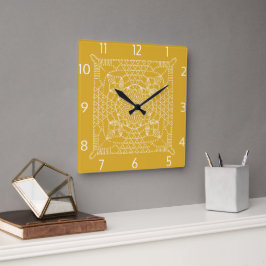 Mustard Yellow Crochet Chart Square Wall klok