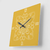 Mustard Yellow Crochet Chart Square Wall klok (Hoek)