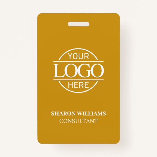 Mustard Yellow Custom Business Logo Employee ID Badge (Voorkant)